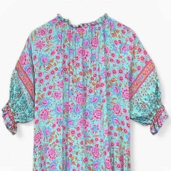 Easel Boho Style Floral Print Oversized Balloon Sleeve Midi Dress Size Small - Picture 5 of 11